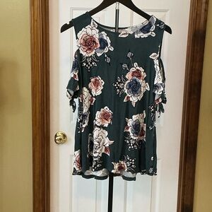 Maurices Dark Teal Floral Cold Shoulder Blouse